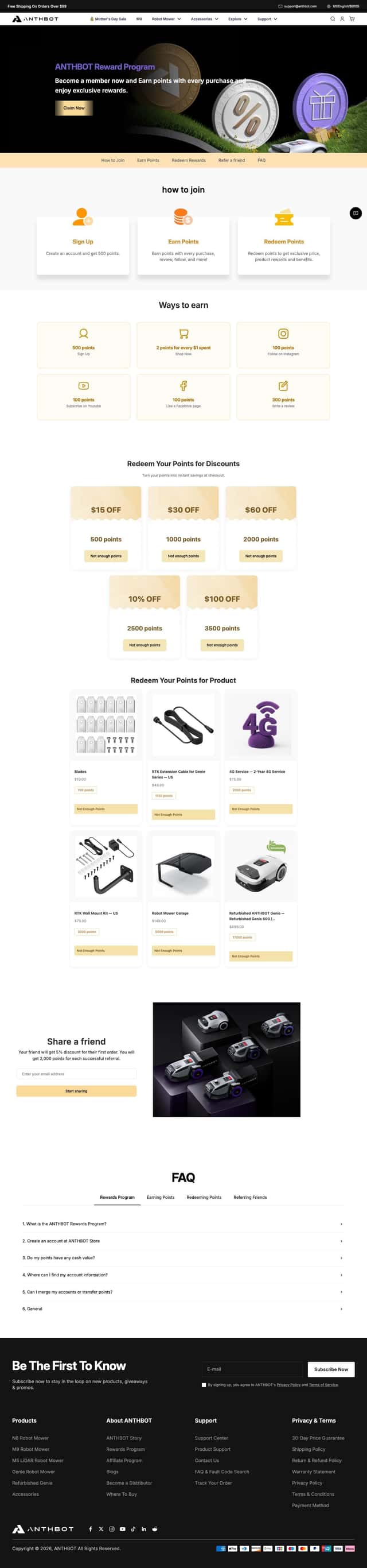 Anthbot loyalty page