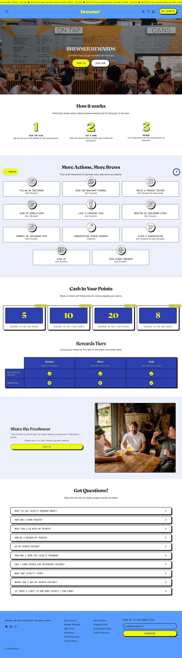 Brewser loyalty page