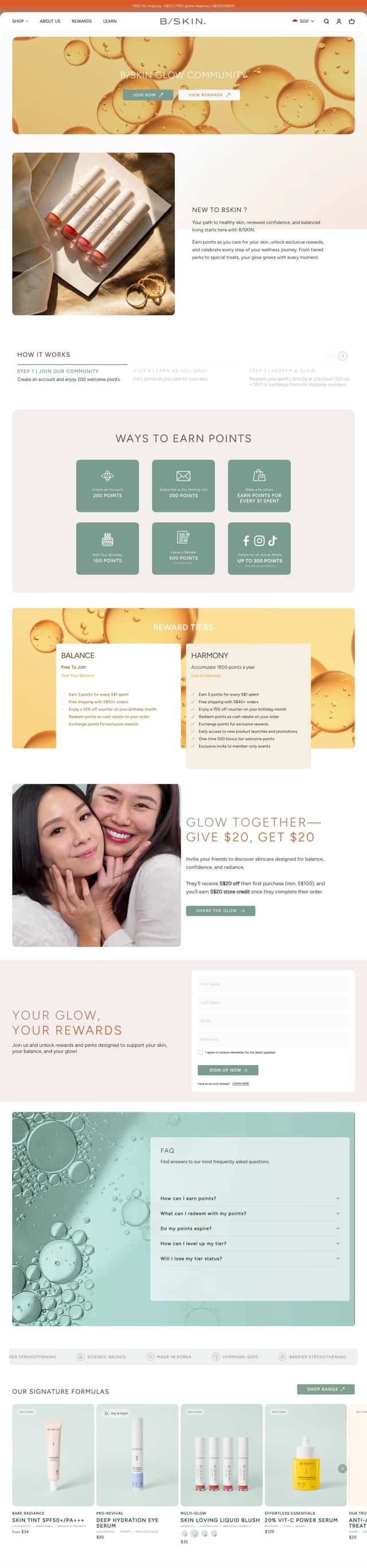 BSKIN loyalty page