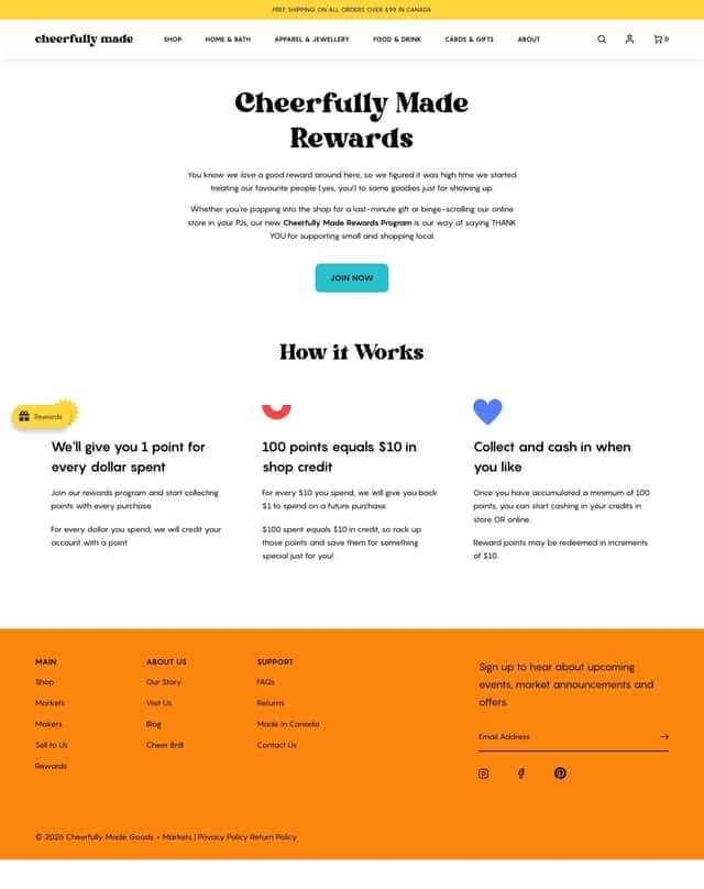Cheerfully Made loyalty page