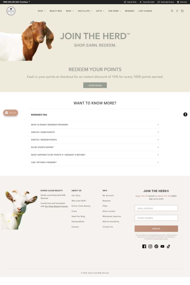 Dionis Skincare loyalty page