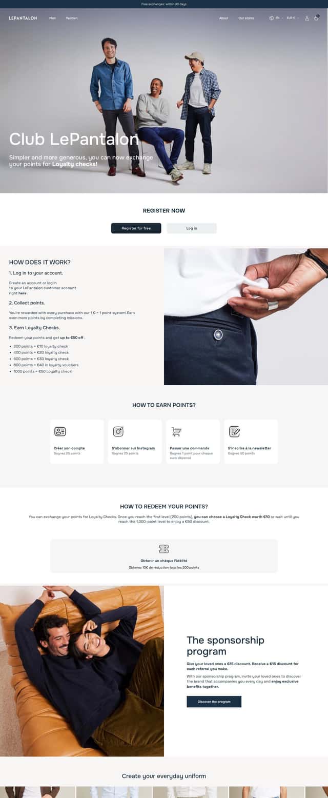 LePantalon loyalty page