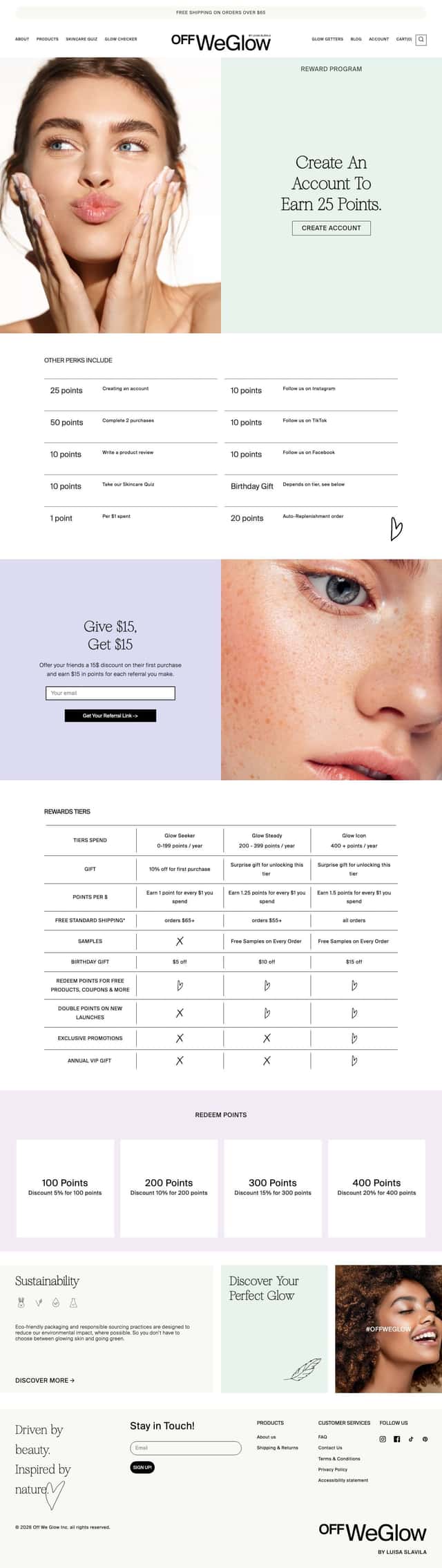 Off We Glow loyalty page
