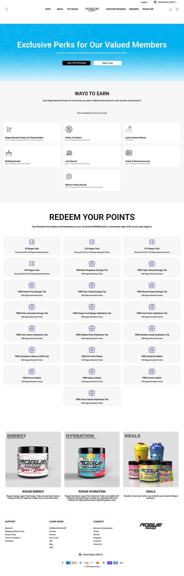 Rogue Energy loyalty page