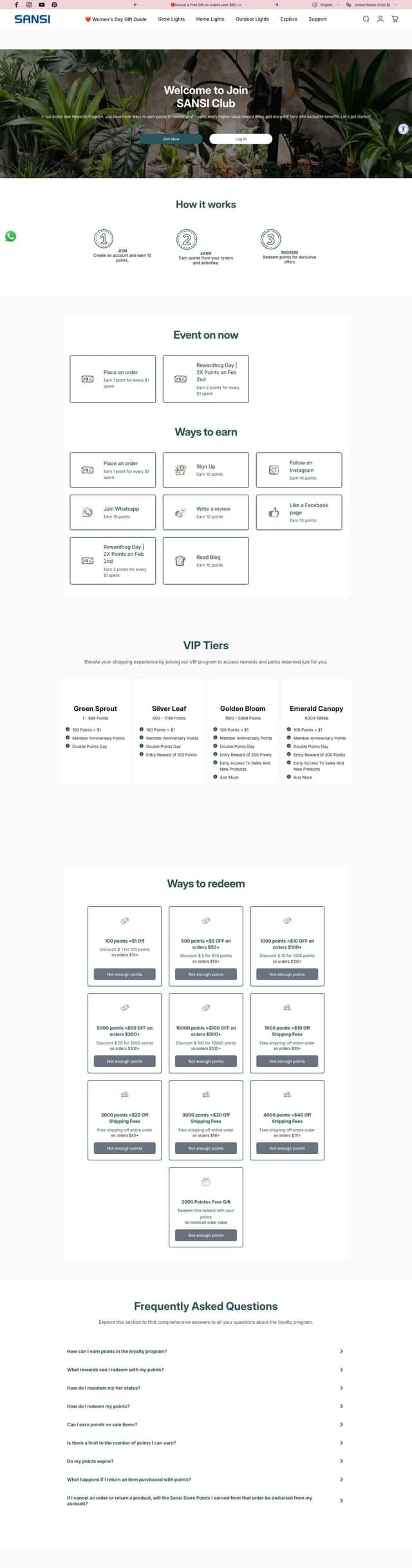 Sansile loyalty page