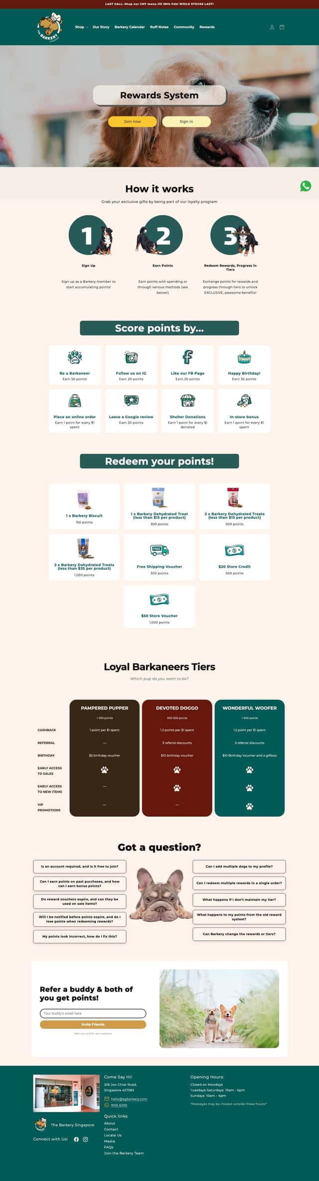 SG Barkery loyalty page