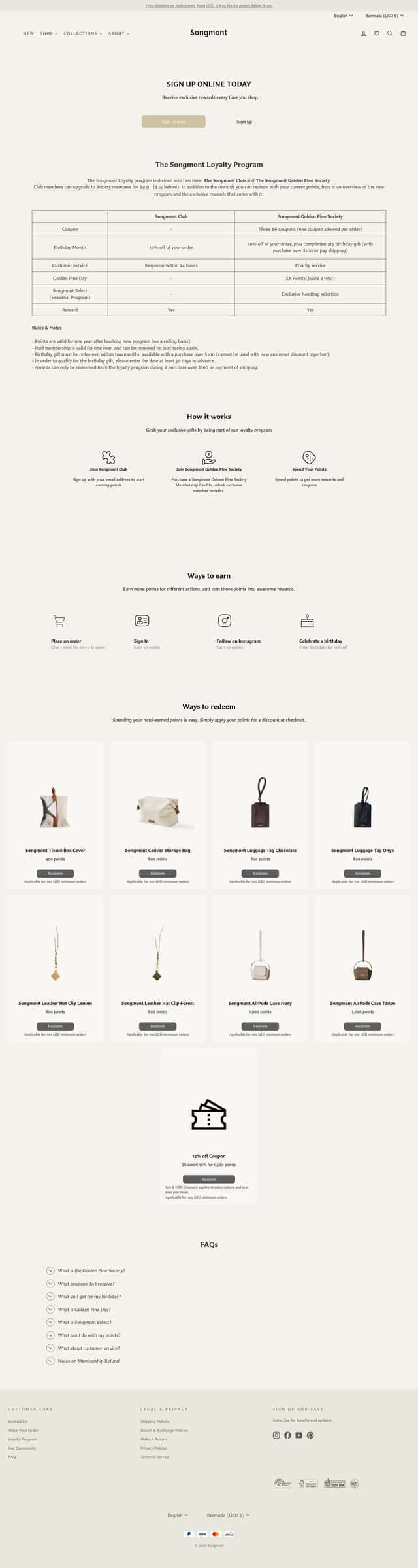 Songmont loyalty page