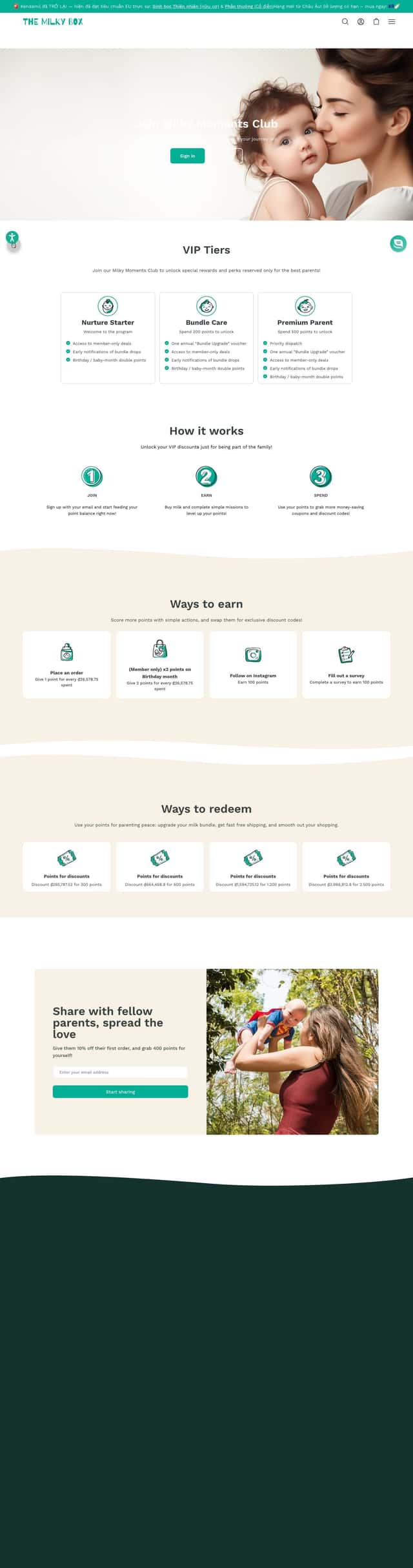 The Milky Box loyalty page