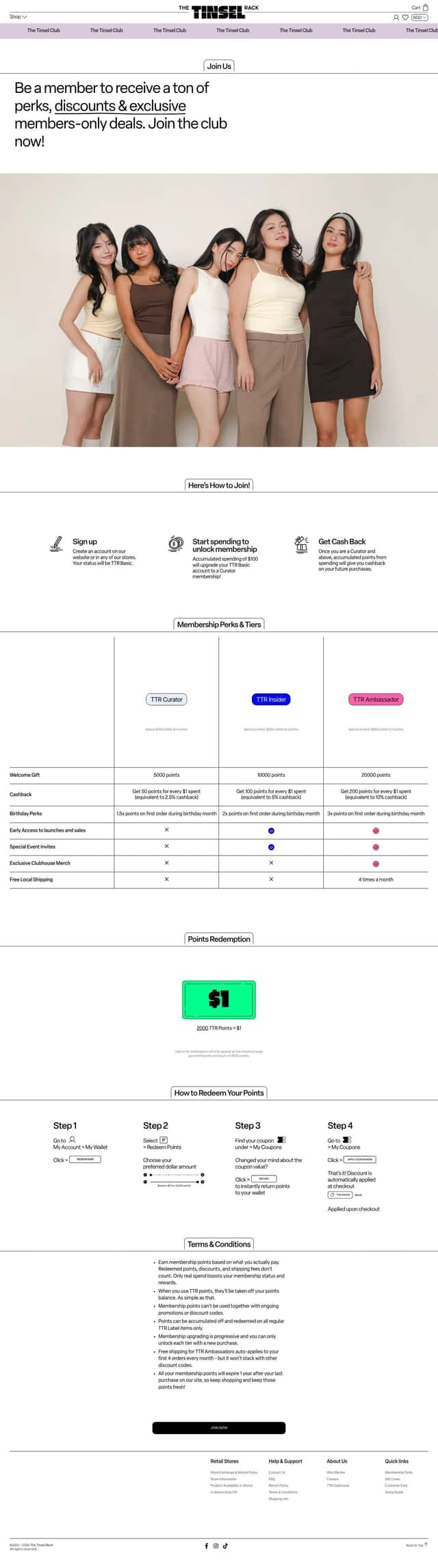 The Tinsel Rack loyalty page