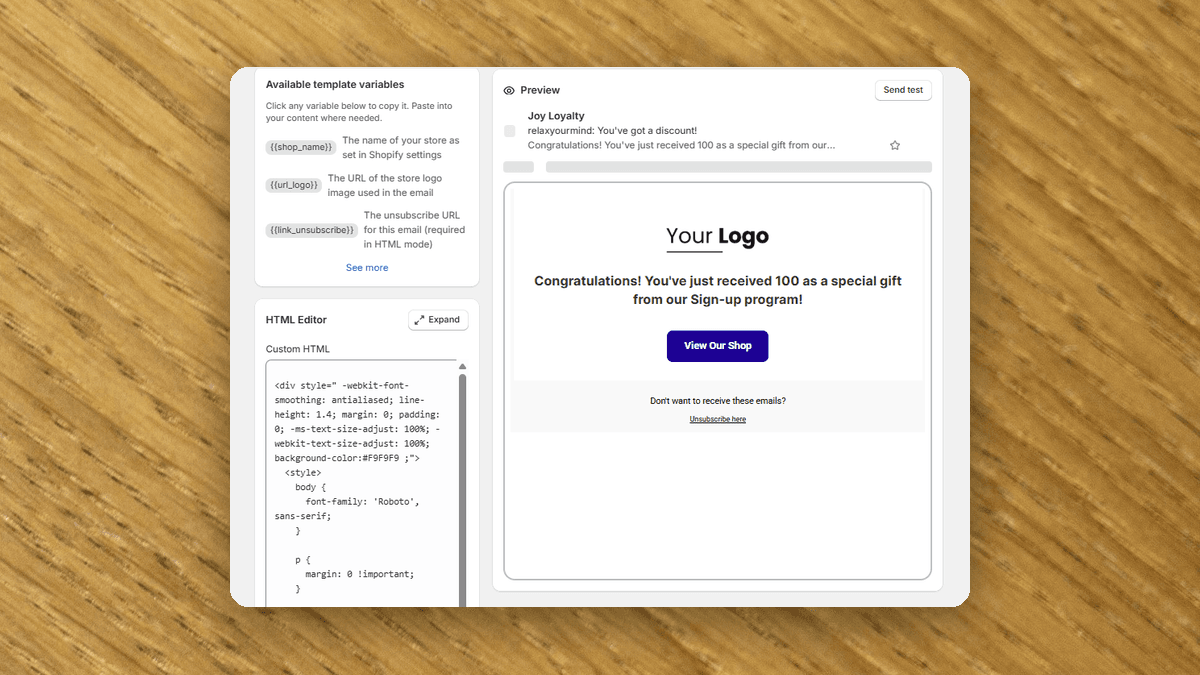 Your loyalty emails, your brand — bring your own HTML, no separate email tool needed