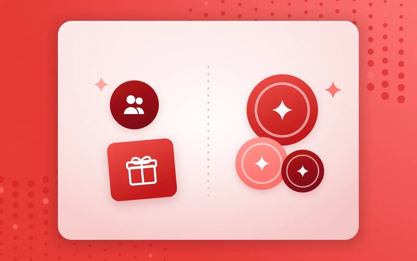 Referral side with customers and a gift, points side with coins