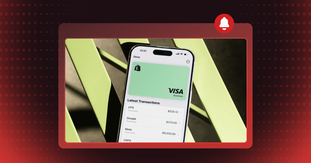 Phone showing a Shopify card with its latest transactions