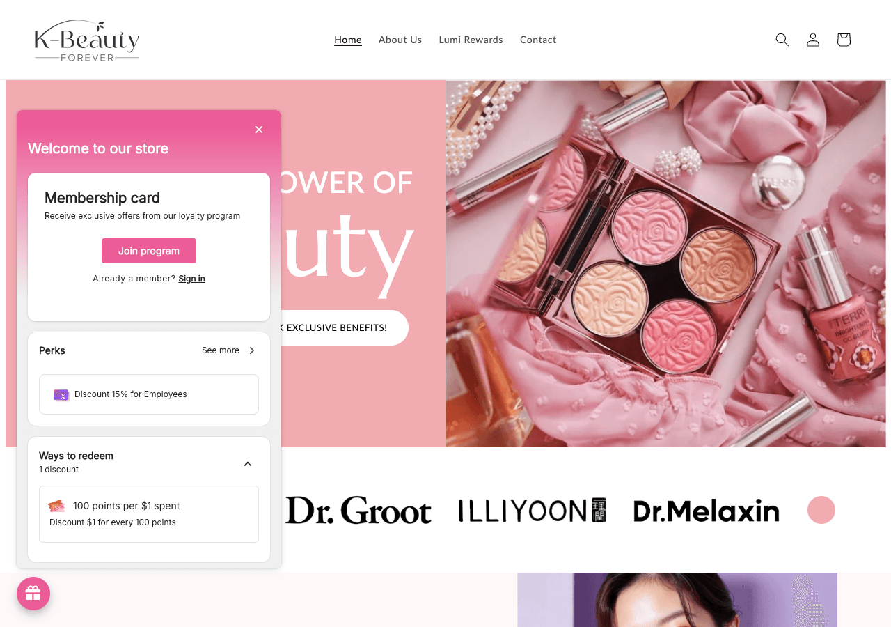 Joy loyalty widget open on kbeautyalaska.com