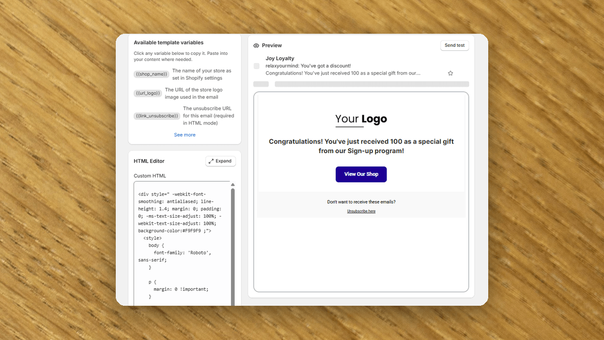 Your loyalty emails, your brand — bring your own HTML, no separate email tool needed