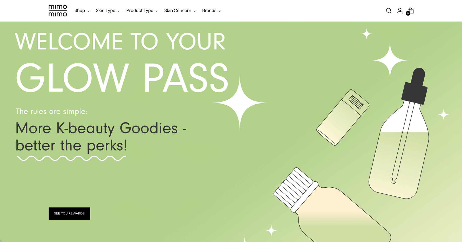 Mimomimo's on-brand loyalty page rendered natively in their Shopify theme
