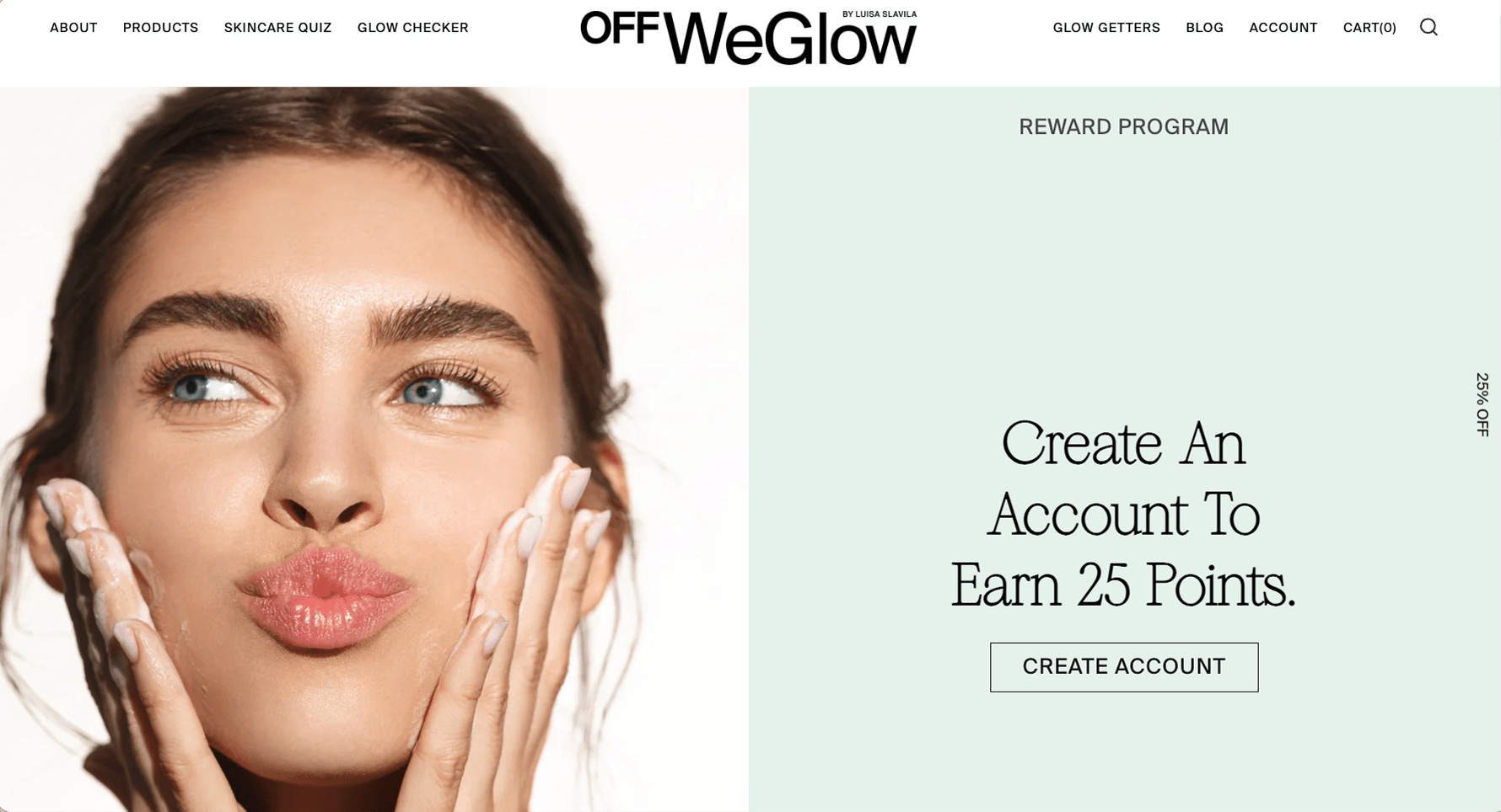 Off We Glow branded loyalty page on desktop inviting customers to join and earn points