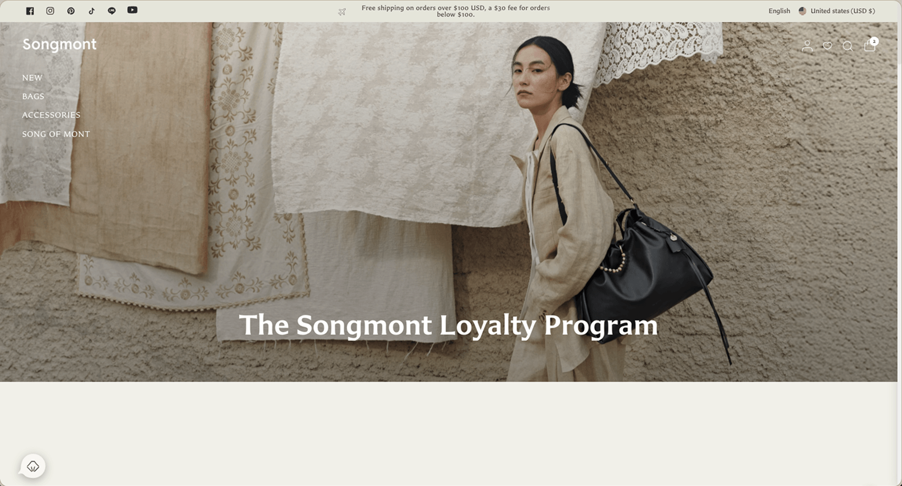 Songmont's on-brand four-tier VIP loyalty page rendered natively in their Shopify theme