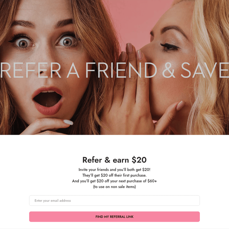 Lashv's on-brand referral page — one of the surfaces where the program appears