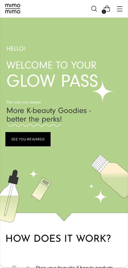 Mimomimo's on-brand loyalty page on a phone