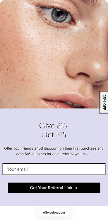 Off We Glow's referral program on a phone