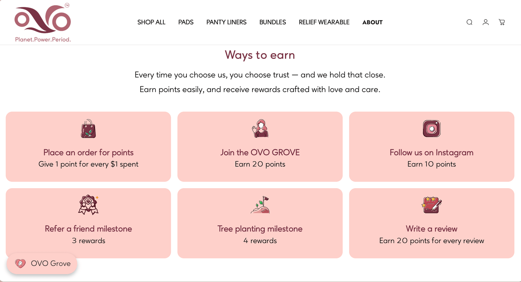 OVO's points program on a branded Joy loyalty page