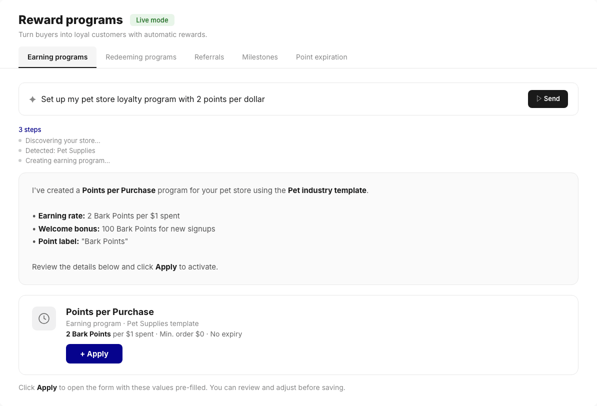 Joy AI speedy setup — form prefill from a single prompt with Apply button