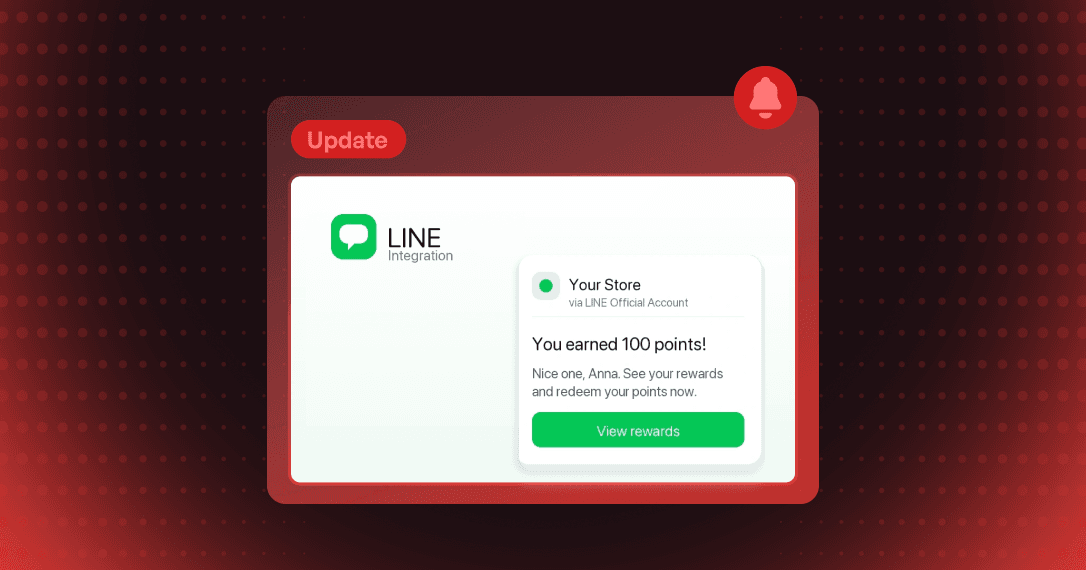 Joy loyalty notification delivered in LINE chat telling a customer they earned 100 points, with a View rewards button
