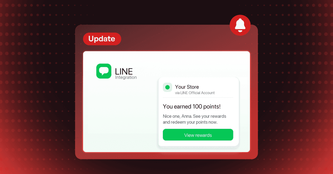 Joy loyalty notification delivered in LINE chat telling a customer they earned 100 points, with a View rewards button