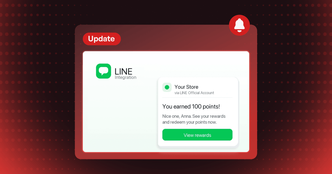 Joy loyalty notification delivered in LINE chat telling a customer they earned 100 points, with a View rewards button