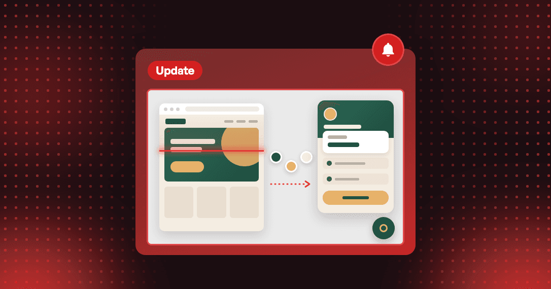 Joy Update card: a storefront being scanned, its colors carried over to a loyalty widget restyled to match