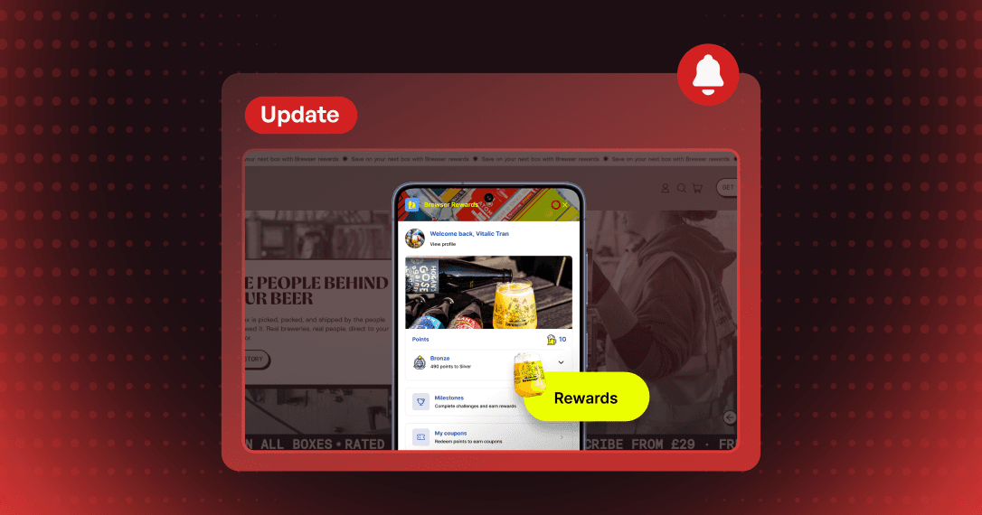 Joy Update card: a storefront being scanned, its colors carried over to a loyalty widget restyled to match