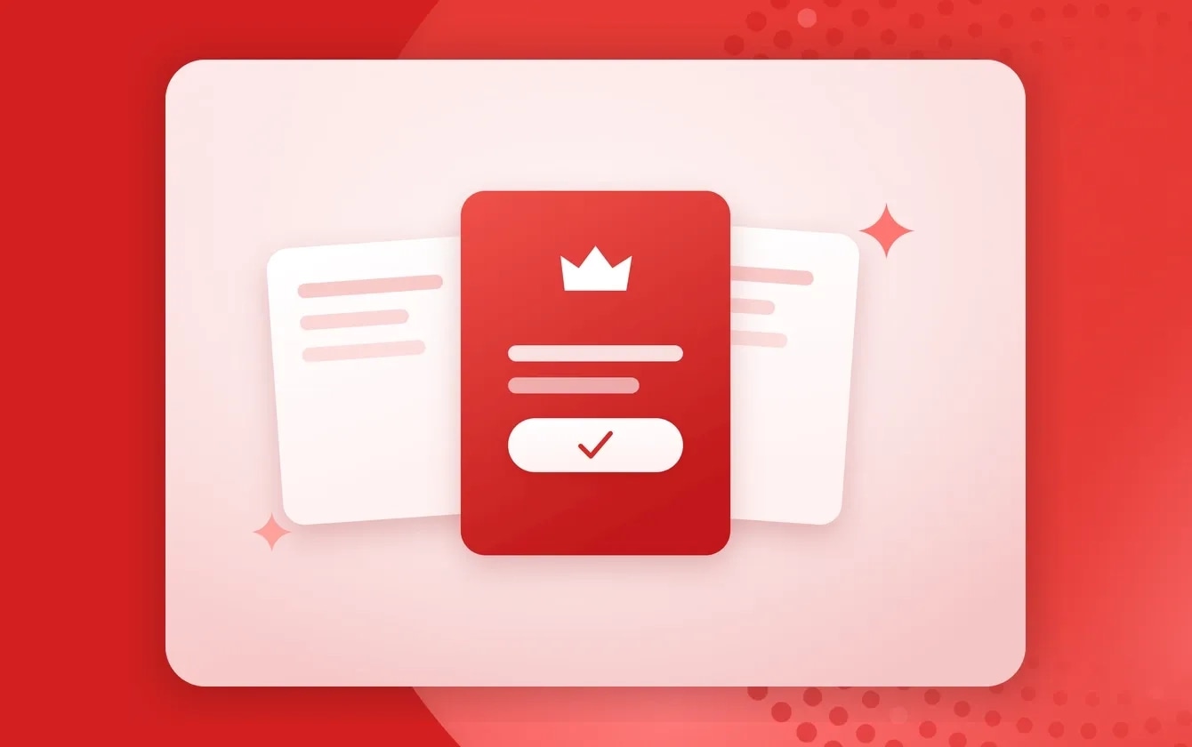 Three software cards with one highlighted, in the Joy illustration style