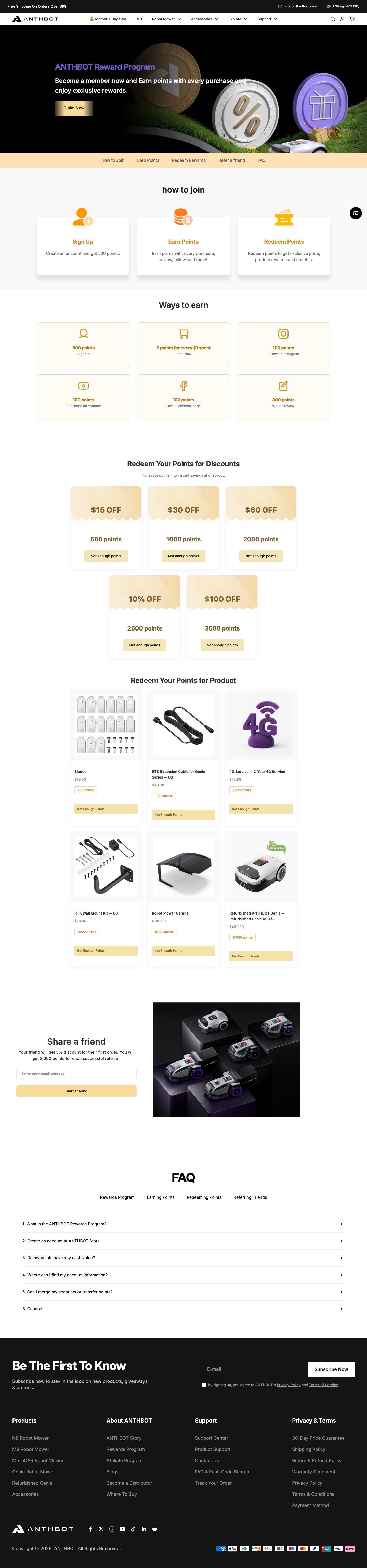 Anthbot loyalty program