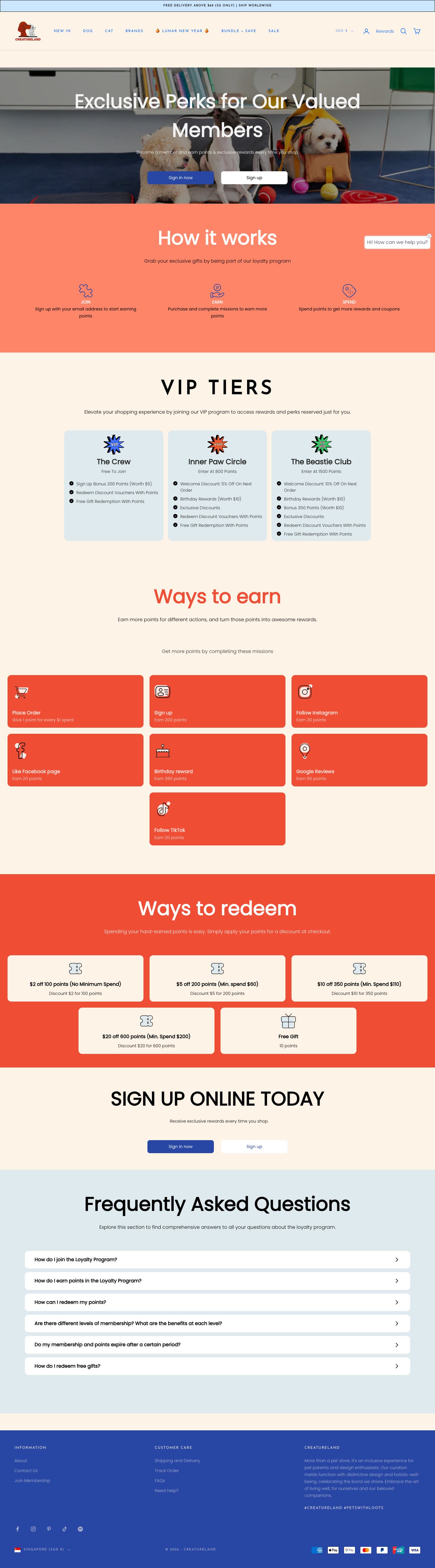 Creature Land loyalty program