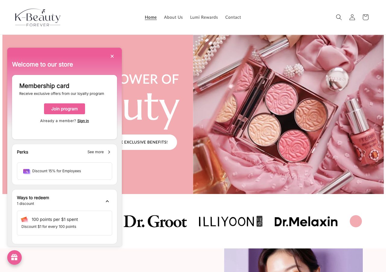 Joy loyalty widget open on kbeautyalaska.com